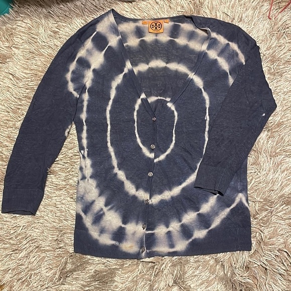 Tory Burch‎ Tie Dye Button Front Low Cut Sweater - Picture 1 of 9